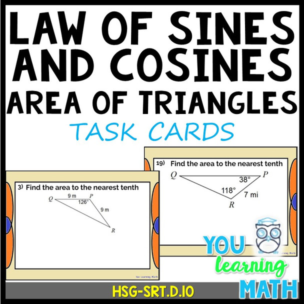 Finding the Area of Triangles using the Laws of Sines and Cosines: 20 Task Cards