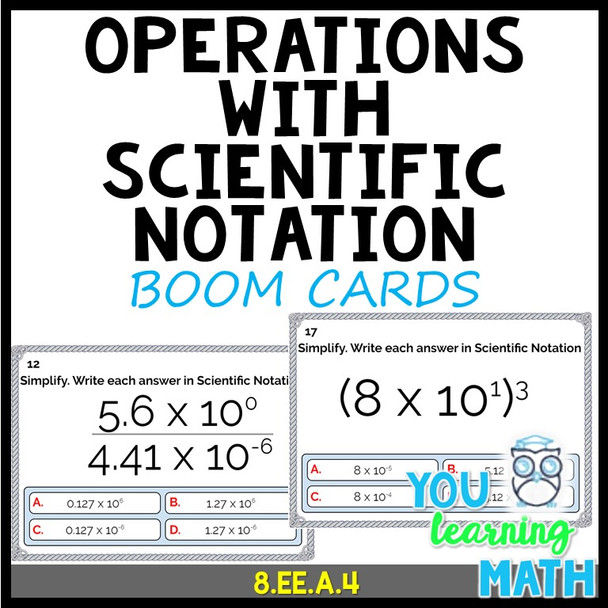 Operations with Numbers in Scientific Notation: Digital BOOM Cards 20 Problems