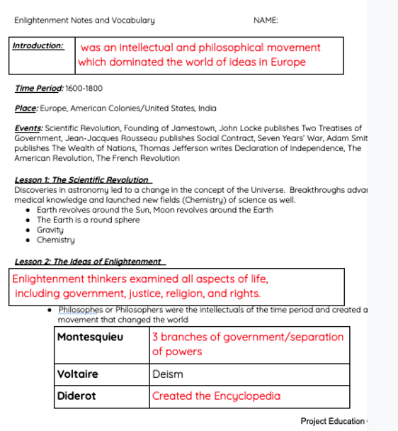 Enlightenment Guided Notes