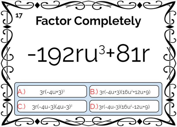 Factoring Sums and Differences of Cubes: Digital BOOM Cards - 20 Problems