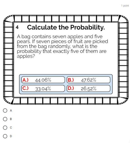 Probability with Permutations and Combinations: GOOGLE Forms Quiz - 20 Problems