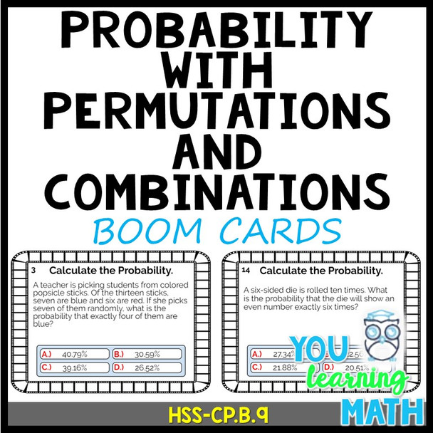 Probability with Permutations and Combinations: Digital BOOM Cards - 20 Problems