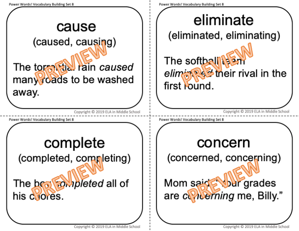 Power Words! Vocabulary Building Flashcards and Word Wall Set 8