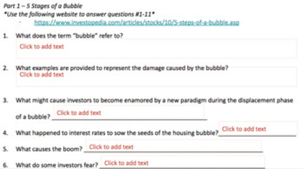 Speculative Bubbles Personal Finance Webquest Distance Learning Covid-19