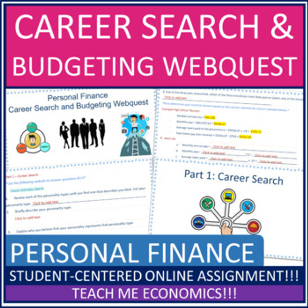 Career Search & Budgeting Personal Finance Economics Webquest Worksheet Digital