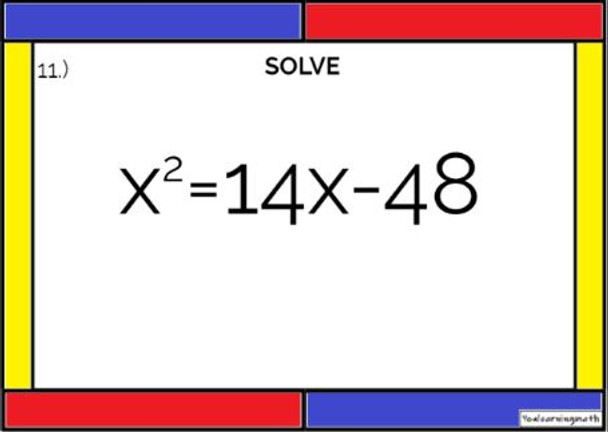 Solving Quadratic Equations by Factoring: GOOGLE Slides - 20 Problems