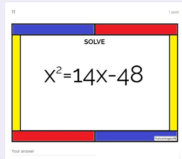 Solving Quadratic Equations by Factoring: Google Forms Quiz - 20 Problems