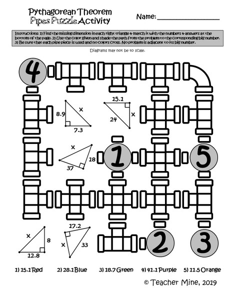 Pythagorean Theorem - Pipes Puzzle Activity