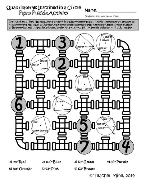 Quadrilaterals Inscribed in a Circle - Pipes Puzzle Activity