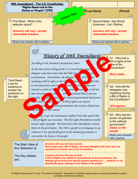 Sample of Answer Key