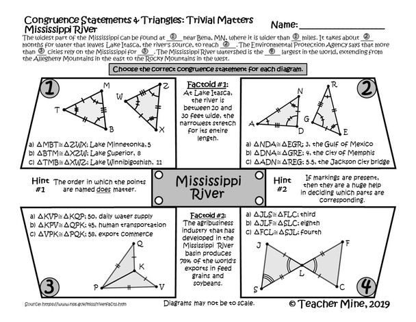 Congruence Statements & Triangles - Mississippi River - Trivial Matters Activity