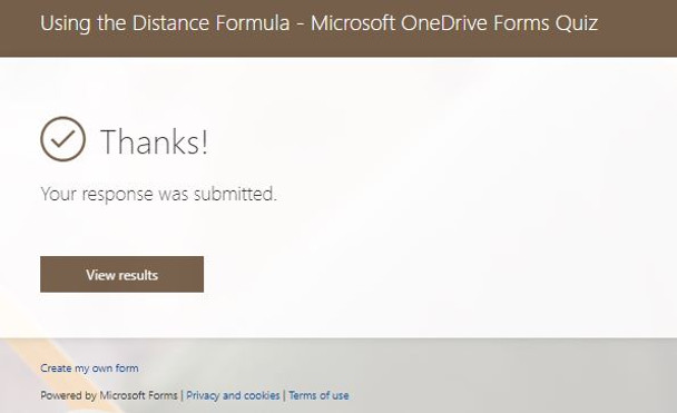 Using the Distance Formula: Microsoft OneDrive Forms Quiz - 20 Problems