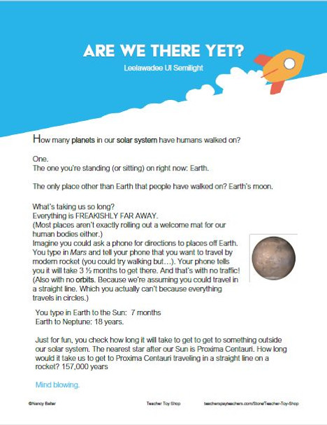 Space Worksheet about Distances in Outer Space