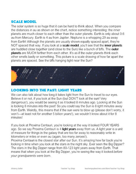 Space Worksheet about Distances in Outer Space