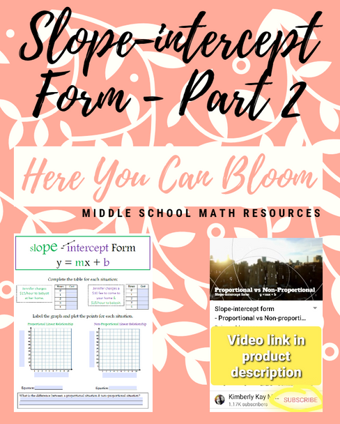 Proportional vs. Non-Proportional (Slope-Intercept Form) Video & Editable Notes