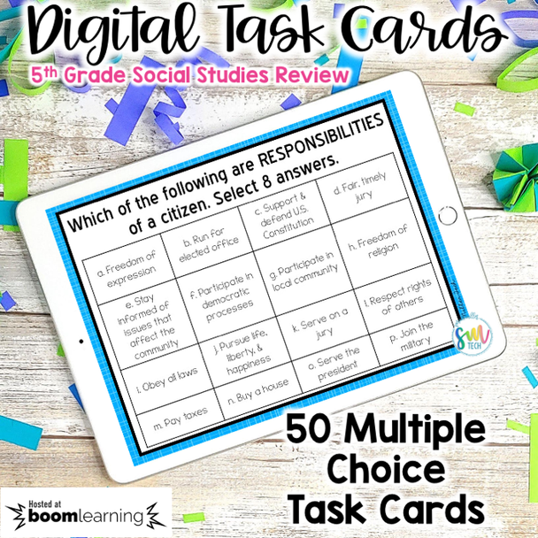 Social Studies Review DIGITAL Task Cards | Boom Cards | Distance Learning