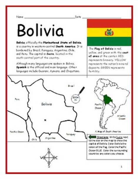 Color and Learn Geography - Bolivia