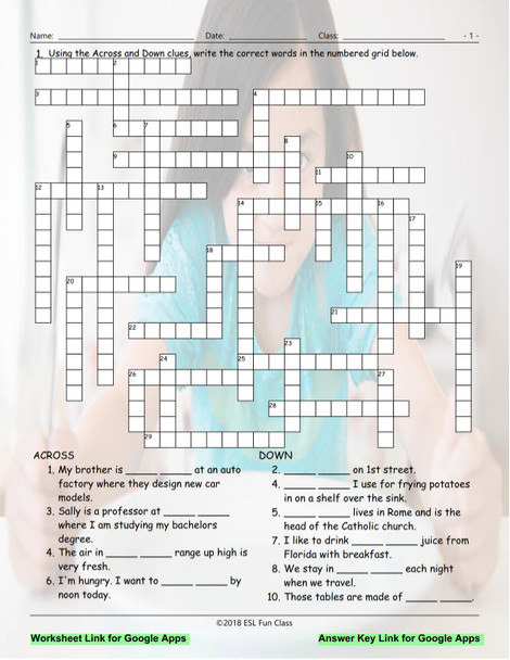 Definite-Indefinite Articles Interactive Crossword Puzzle for Google Apps LINKS