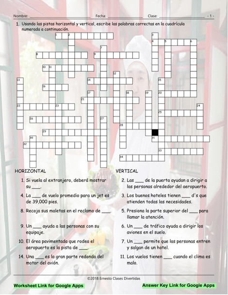 Airports and Hotels Interactive Spanish Crossword-Google Apps