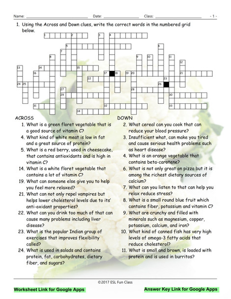 Healthy Lifestyle-Nutrition Interactive Crossword Puzzle for Google Apps LINKS