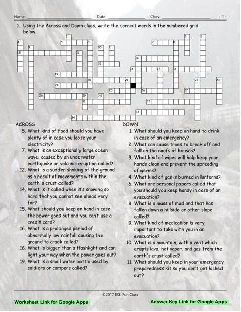 Natural Disasters-Emergency Preparedness Interactive Crossword Puzzle for Google Apps LINKS