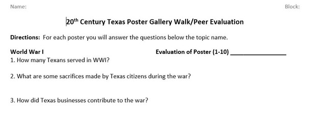 Texas History - 20th Century Project and Gallery Walk