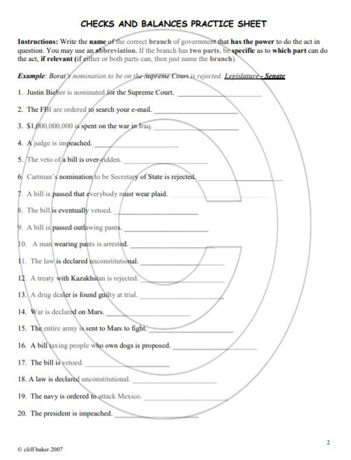 Checks and Balances practice worksheets - Amped Up Learning