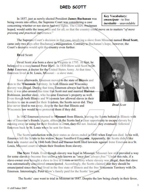 Dred Scott mini-unit, including text and primary source activity