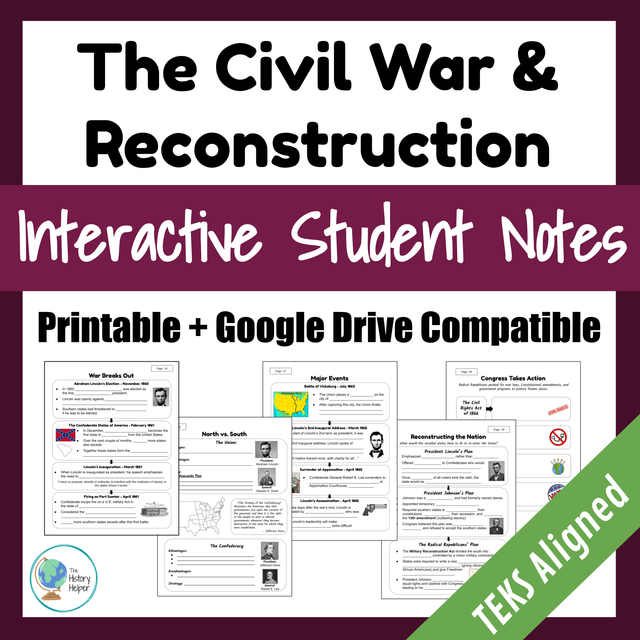The Civil War & Reconstruction - Interactive Notes | TEKS/STAAR Social ...
