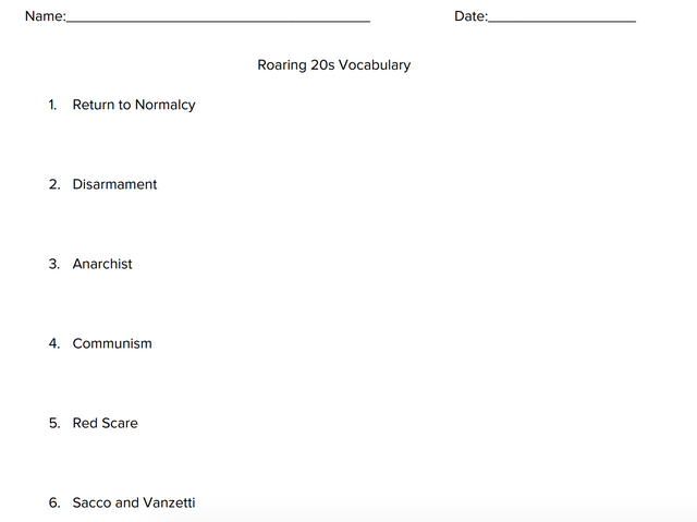 Roaring 20s Vocabulary Amped Up Learning