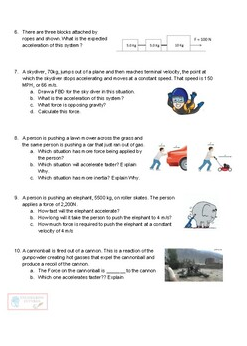 Newton's 2nd Law of Motion Worksheets: No Friction - Amped Up Learning