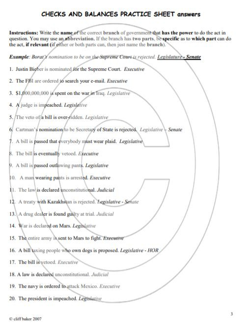 Checks and Balances practice worksheets - Amped Up Learning