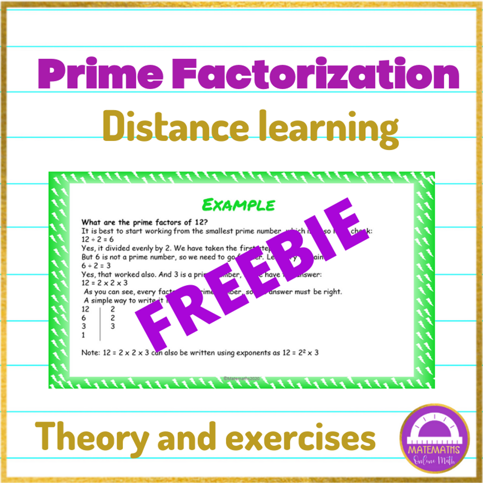 FREEBIE Distance Learning Maths Prime Factorization Online Lesson