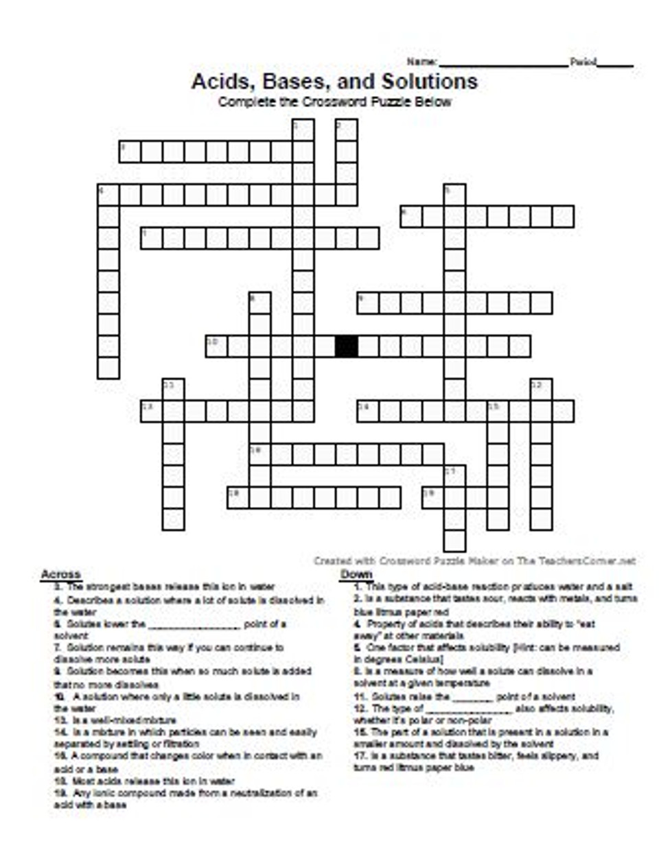 Acids Bases and Solutions Crossword Puzzle Amped Up Learning