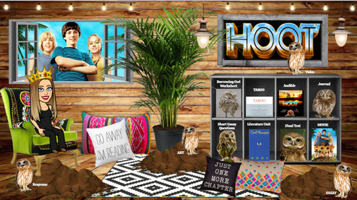 Bitmoji Classroom Template Literature Unit - Book HOOT - Amped Up Learning