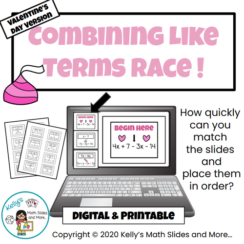 Combining Like Terms Race - Valentine's Day Version