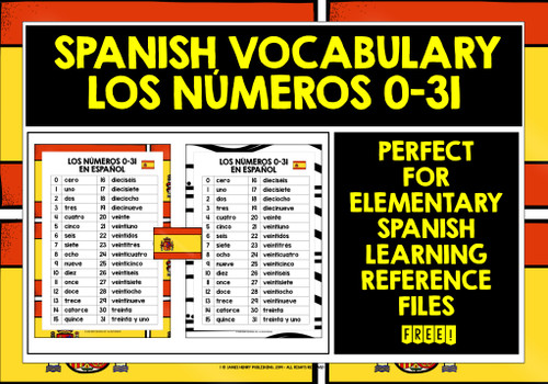 SPANISH NUMBERS 0-31 REFERENCE LIST - Amped Up Learning