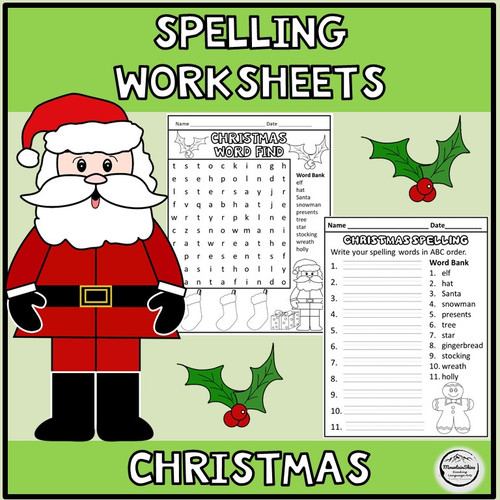 Christmas Spelling Word Cards & Worksheets - Print and Go