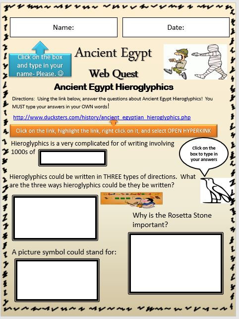 Ancient Egypt Hieroglyphics Ducksters Quiz