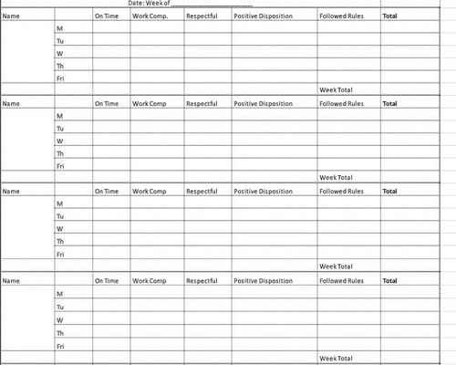 Behavior Point Sheets - Editable Excel Spreadsheet