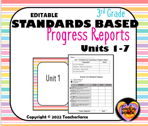 Standards Based Reporting Third Grade Units 1-7 Bridges - Amped Up Learning