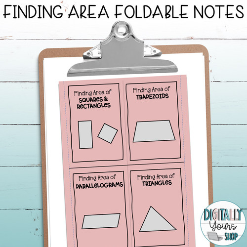 Finding Area Foldable Guided Notes for Interactive Notebook