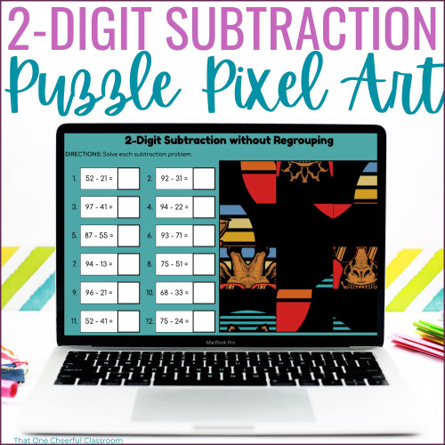 2 Digit Subtraction without Regrouping Scramble Puzzle Pixel Art ...