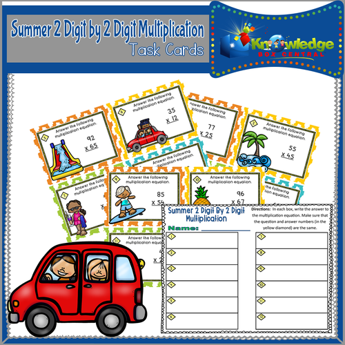 Summer 2 Digit By 2 Digit Multiplication Task Cards With Response Sheet ...