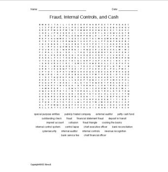 Fraud, Internal Controls, and Cash in Accounting Vocabulary Word Search ...