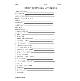 Heredity and Prenatal Development Word Scramble for Human Development ...