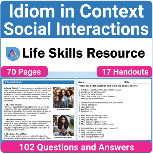 Figurative Language Life Skills - Idiom Worksheets for Social ...