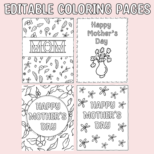 Mother's Day Coloring Worksheets, Coloring Pages for Kids, Editable ...