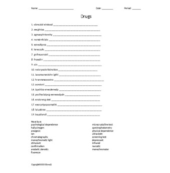 Drugs Word Scramble for a Forensics Course - Amped Up Learning