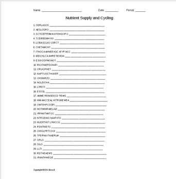 Nutrient Supply and Cycling Word Scramble for an Ecology Course - Amped ...